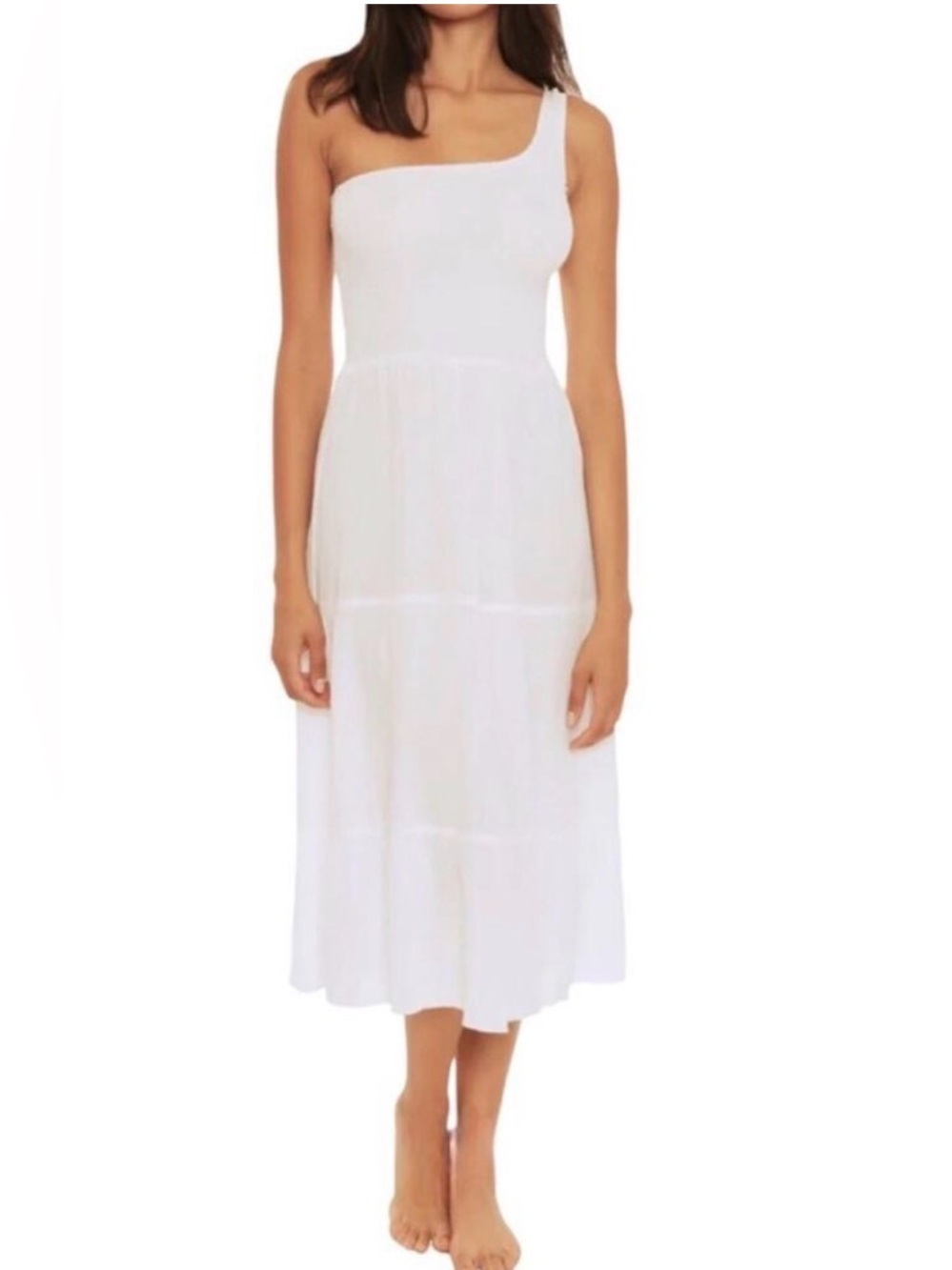 Rebecca Virtue Lovely One-Shoulder White Midi Dress